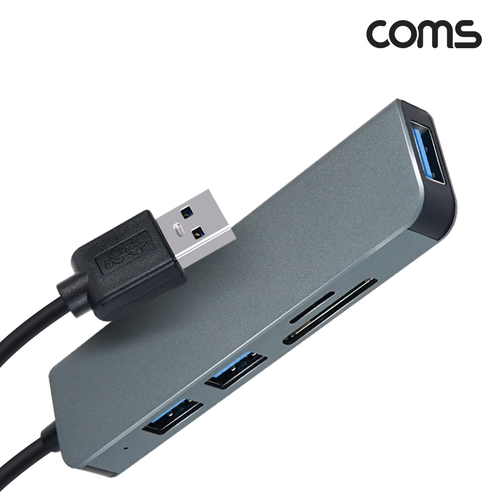 Coms USB 2.0 A타입 초슬림형 멀티 허브 5in1 USB 3.0 x 3포트 3port 외장형 카드리더기 Micro SD TF카드 SD카드