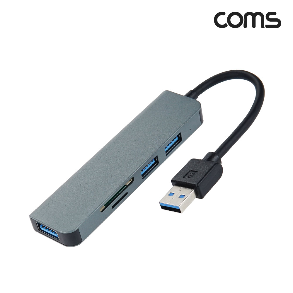 Coms USB 2.0 A타입 초슬림형 멀티 허브 5in1 USB 3.0 x 3포트 3port 외장형 카드리더기 Micro SD TF카드 SD카드