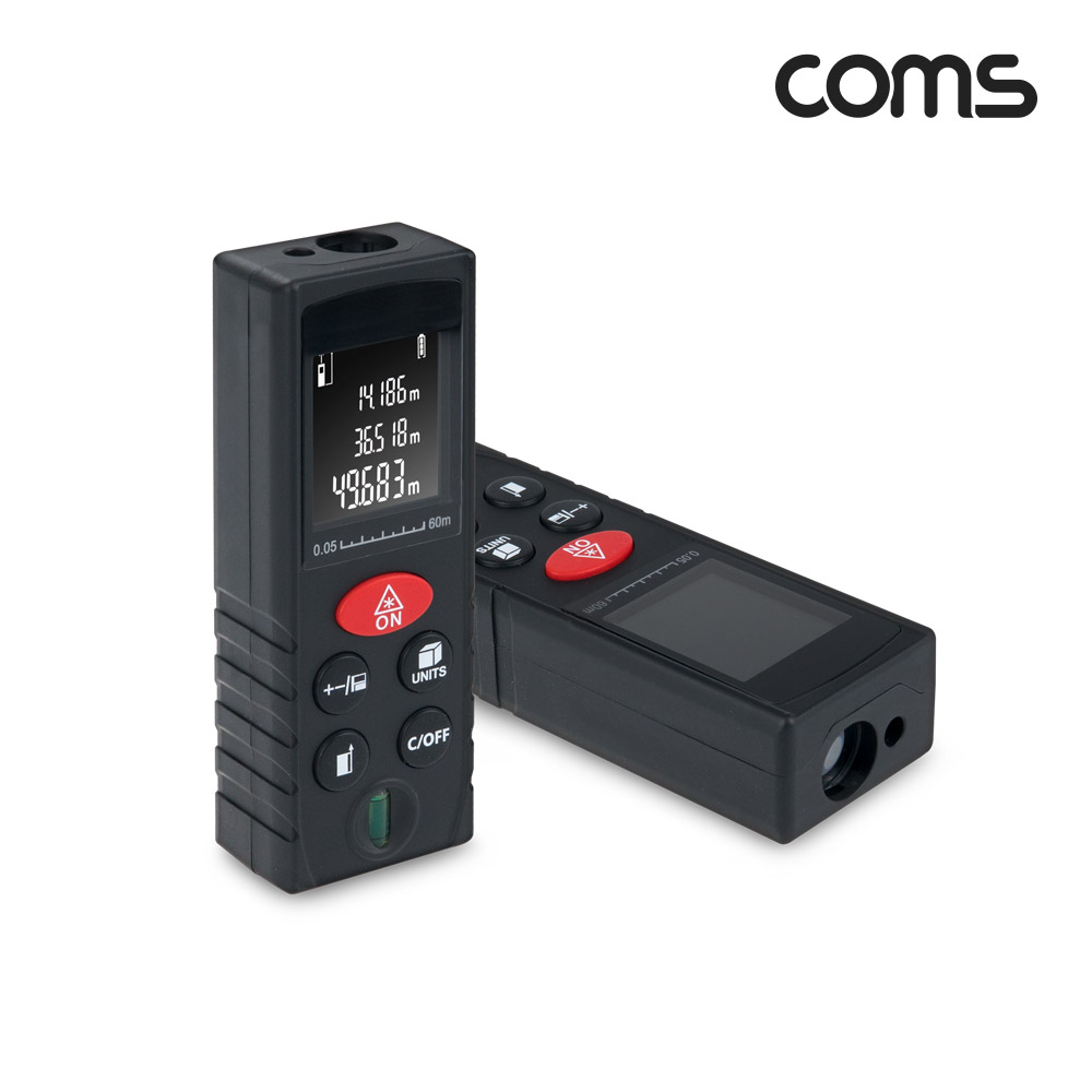 Coms 휴대용 레이저 거리 측정기, 최대 60m, 소형 미니 거리 면적 부피 측정