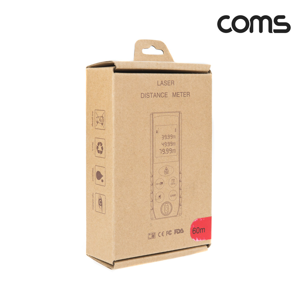 Coms 휴대용 레이저 거리 측정기, 최대 60m, 소형 미니 거리 면적 부피 측정