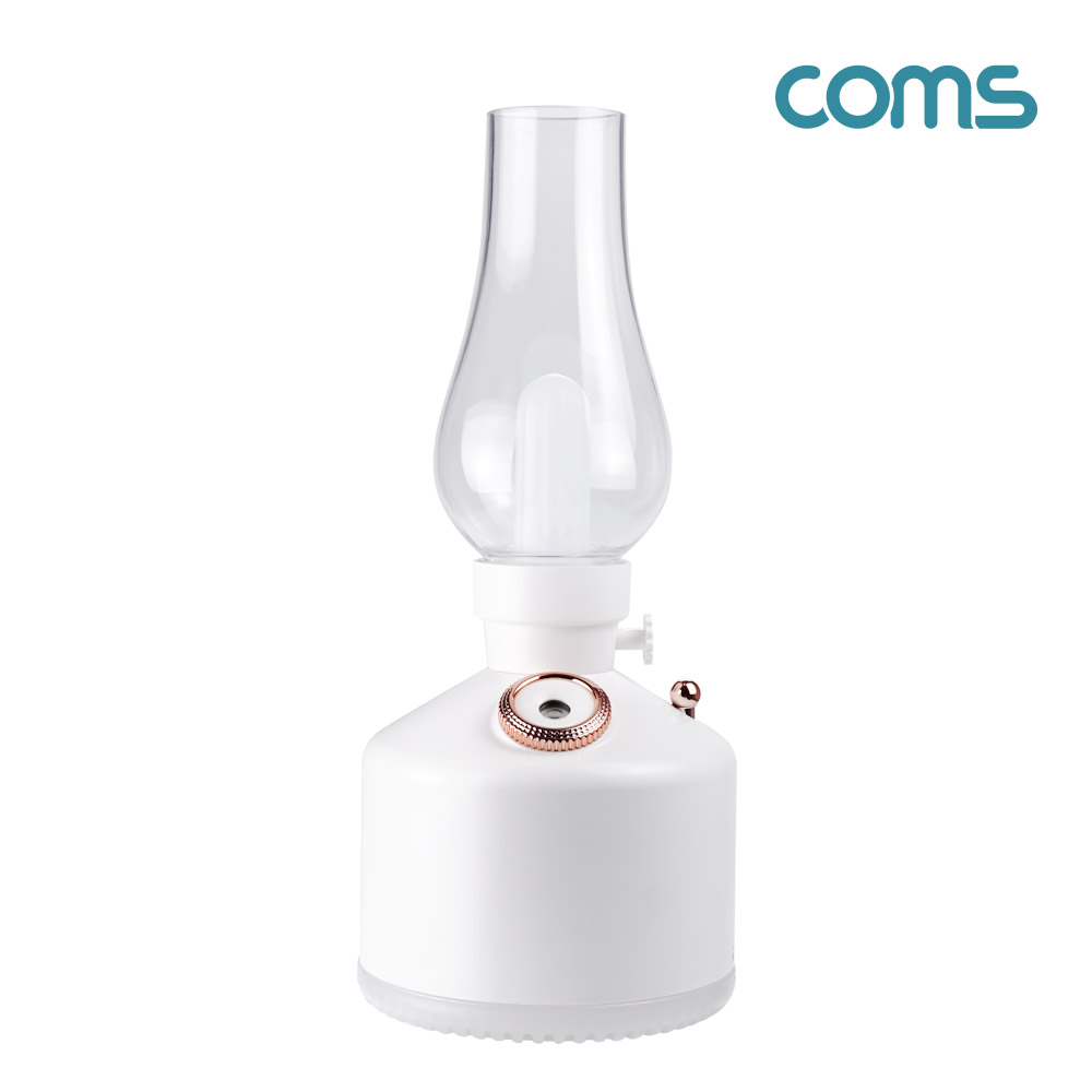 Coms 빈티지 LED 호롱불 가습기 280ml, 캠핑용 불명 램프 랜턴 무드등, 감성 인테리어 레트로, 충전 배터리, 2단계 저소음 초음파 가습기