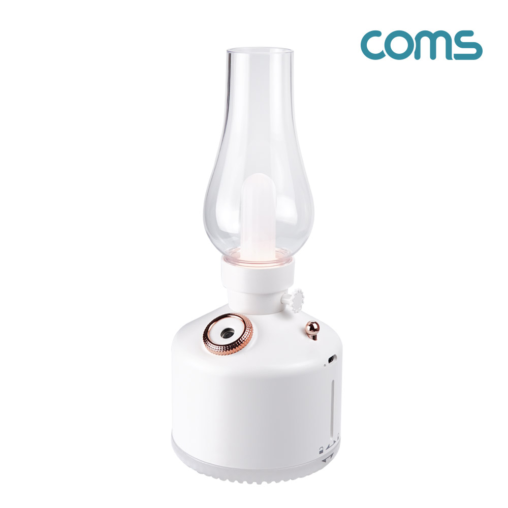 Coms 빈티지 LED 호롱불 가습기 280ml, 캠핑용 불명 램프 랜턴 무드등, 감성 인테리어 레트로, 충전 배터리, 2단계 저소음 초음파 가습기
