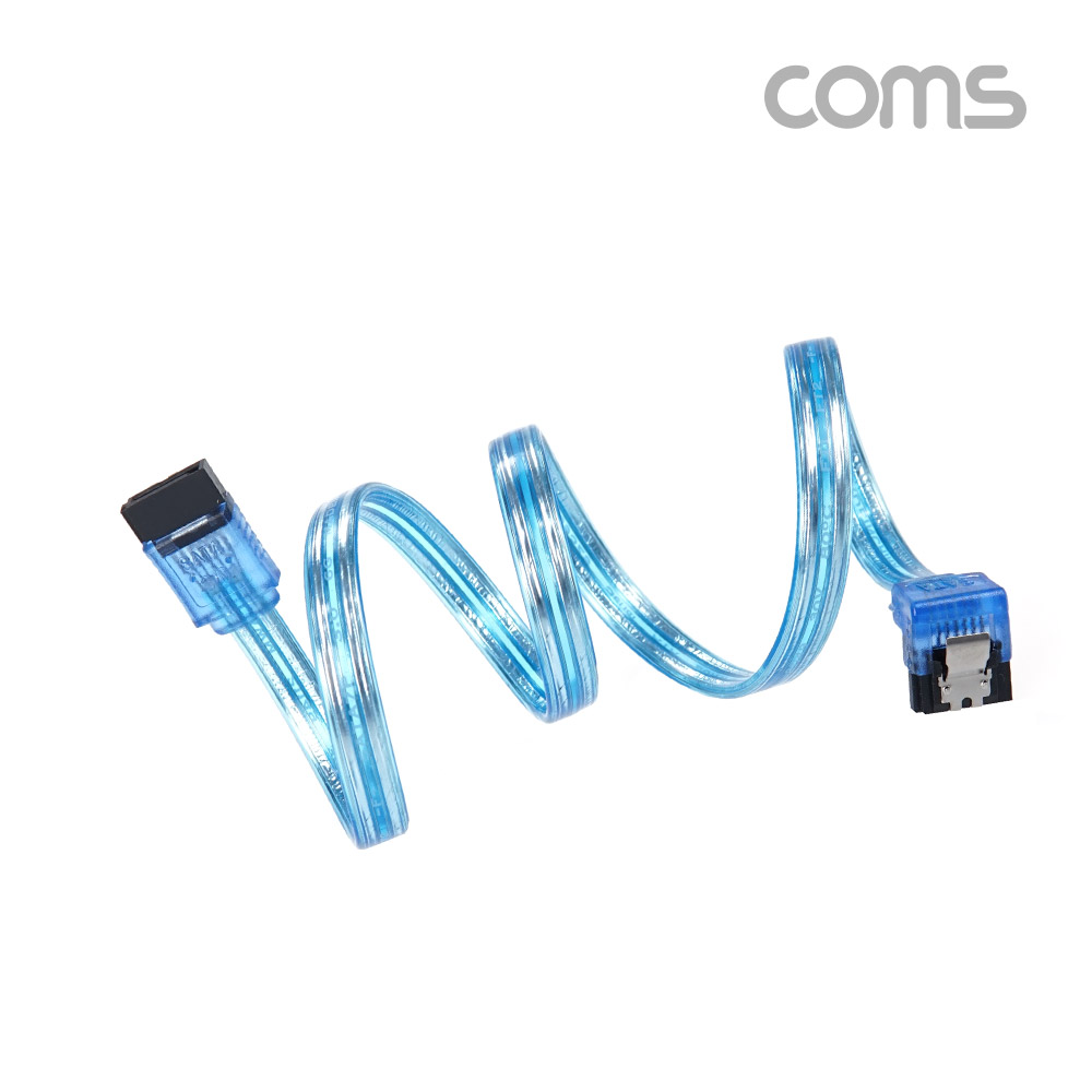 Coms SATA 하드(HDD) 케이블 (SATA3) - Blue / 6.0Gbps, 꺾임형 ㄱ자, 클립, 플렛 투명 / 50cm