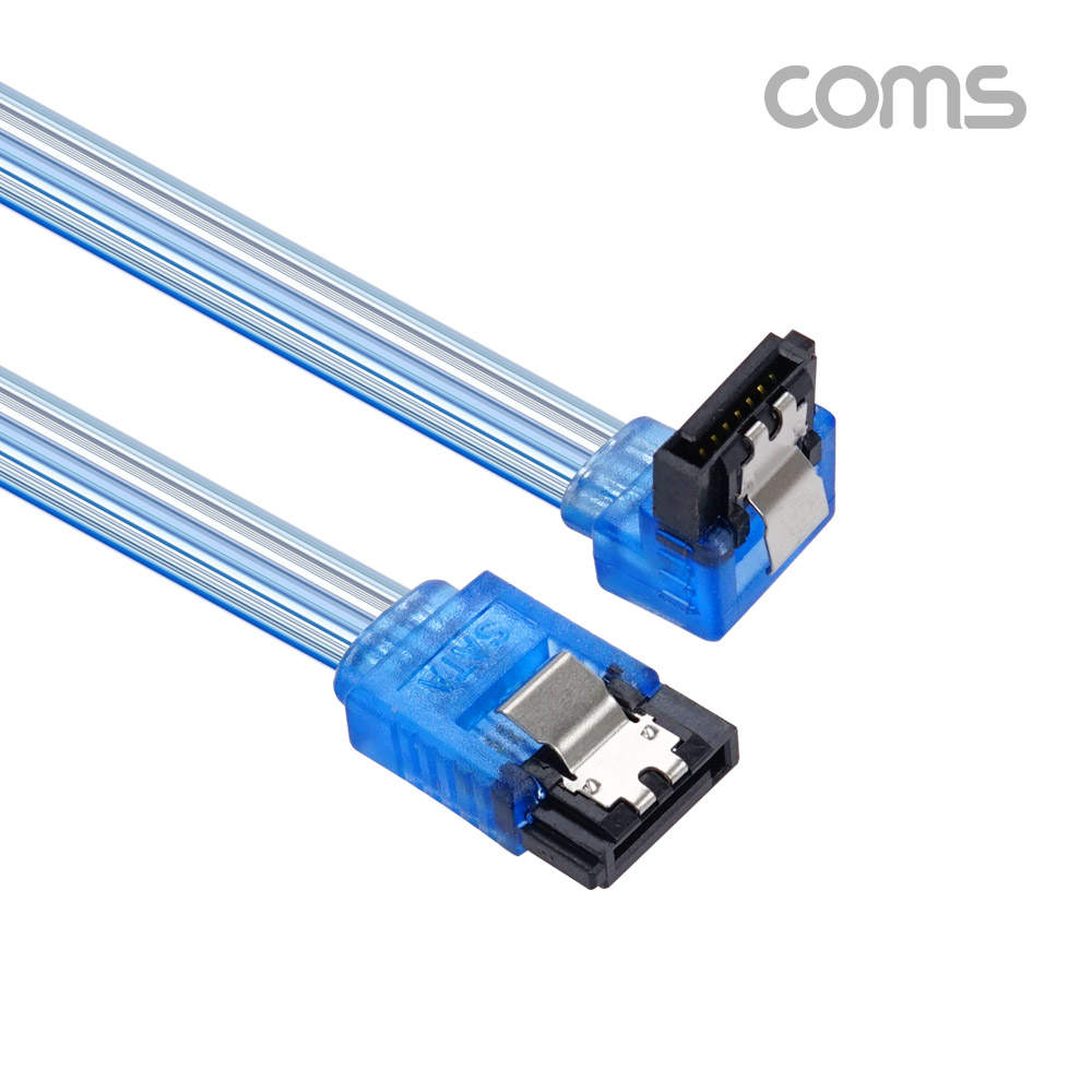 Coms SATA 하드(HDD) 케이블 (SATA3) - Blue / 6.0Gbps, 꺾임형 ㄱ자, 클립, 플렛 투명 / 50cm