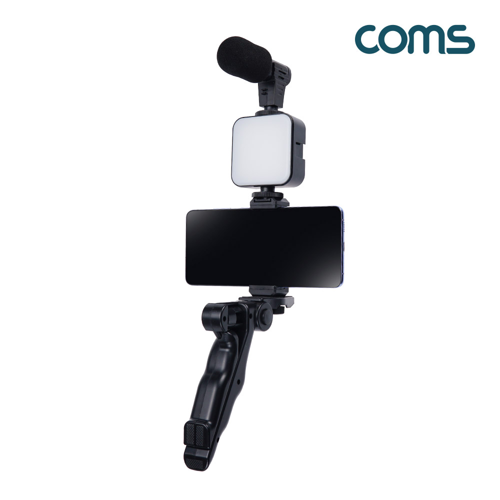 Coms 스마트폰 짐벌 비디오 촬영 장비 키트, 삼각대 세트, 손잡이 핸들, 셀카봉 셀프캠, 1인 미디어 방송, 49 LED, 소형 마이크