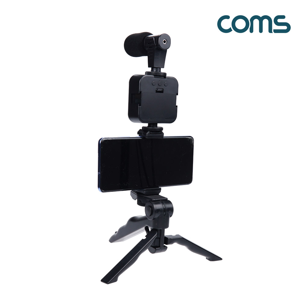 Coms 스마트폰 짐벌 비디오 촬영 장비 키트, 삼각대 세트, 손잡이 핸들, 셀카봉 셀프캠, 1인 미디어 방송, 49 LED, 소형 마이크