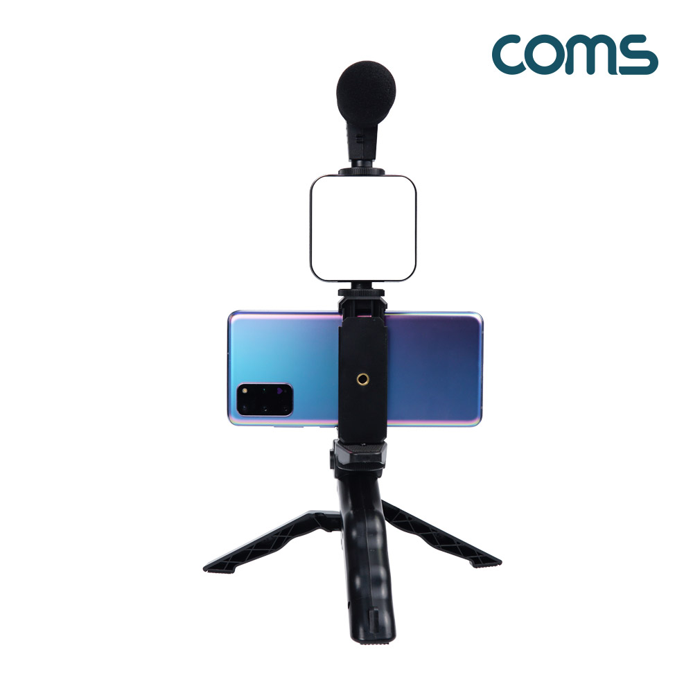 Coms 스마트폰 짐벌 비디오 촬영 장비 키트, 삼각대 세트, 손잡이 핸들, 셀카봉 셀프캠, 1인 미디어 방송, 49 LED, 소형 마이크