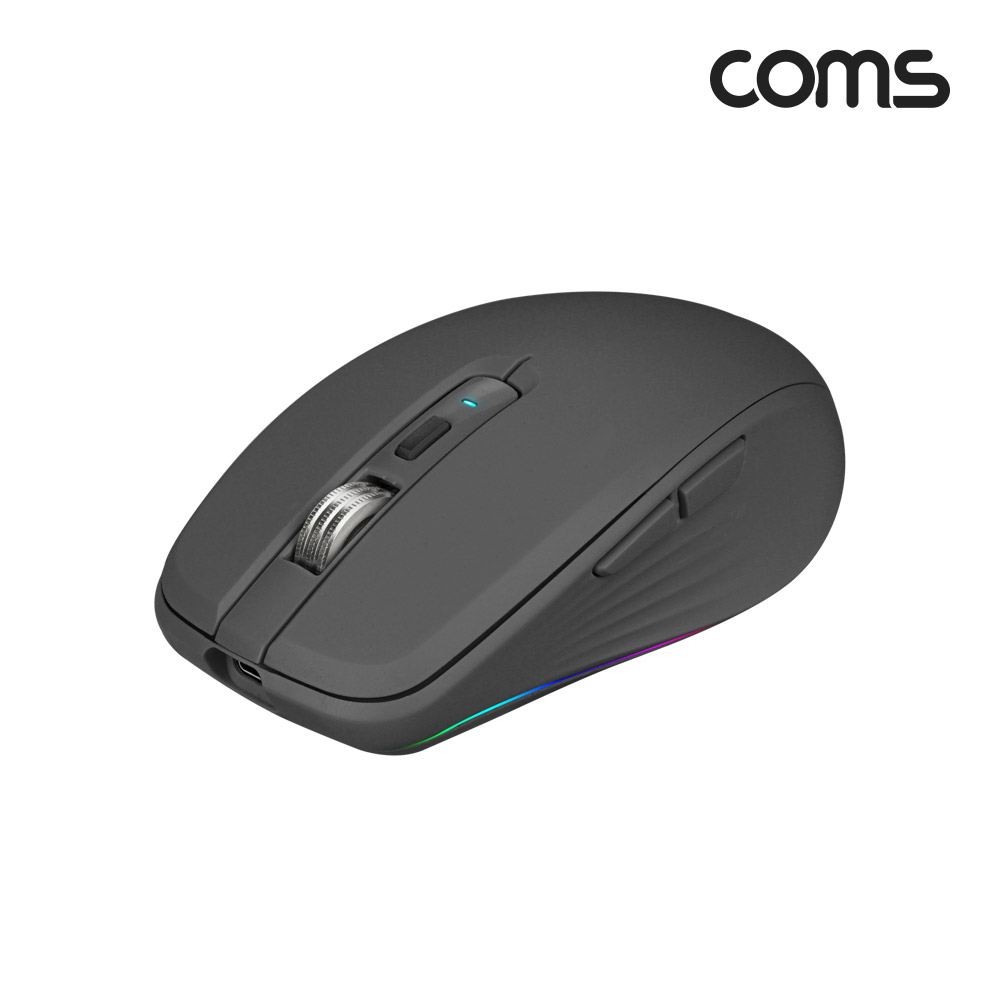 Coms LED 무선 블루투스 혼용 마우스 블랙, Black, 블루투스 v5.1 / 무선 2.4Ghz, 하이브리드, 무소음, 사이드버튼, C타입 충전, USB 3.1 (Type C)
