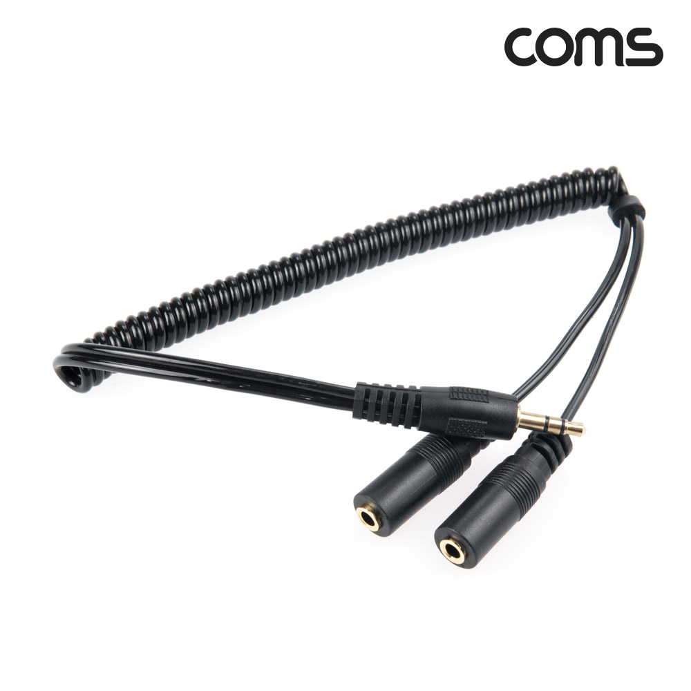 Coms AV 스프링 케이블, 3.5 (F)x2 to 3.5 Stereo 스테레오(M) 30cm~80cm, 오디오 변환, 2분배