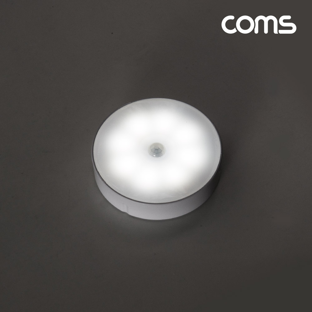 Coms 센서 감지용 충전식 LED 무드등, 모션 센서등, 간접등, 동작감지, 램프, 6000K 화이트, 벽면 자석 부착, Micro 5P USB 충전