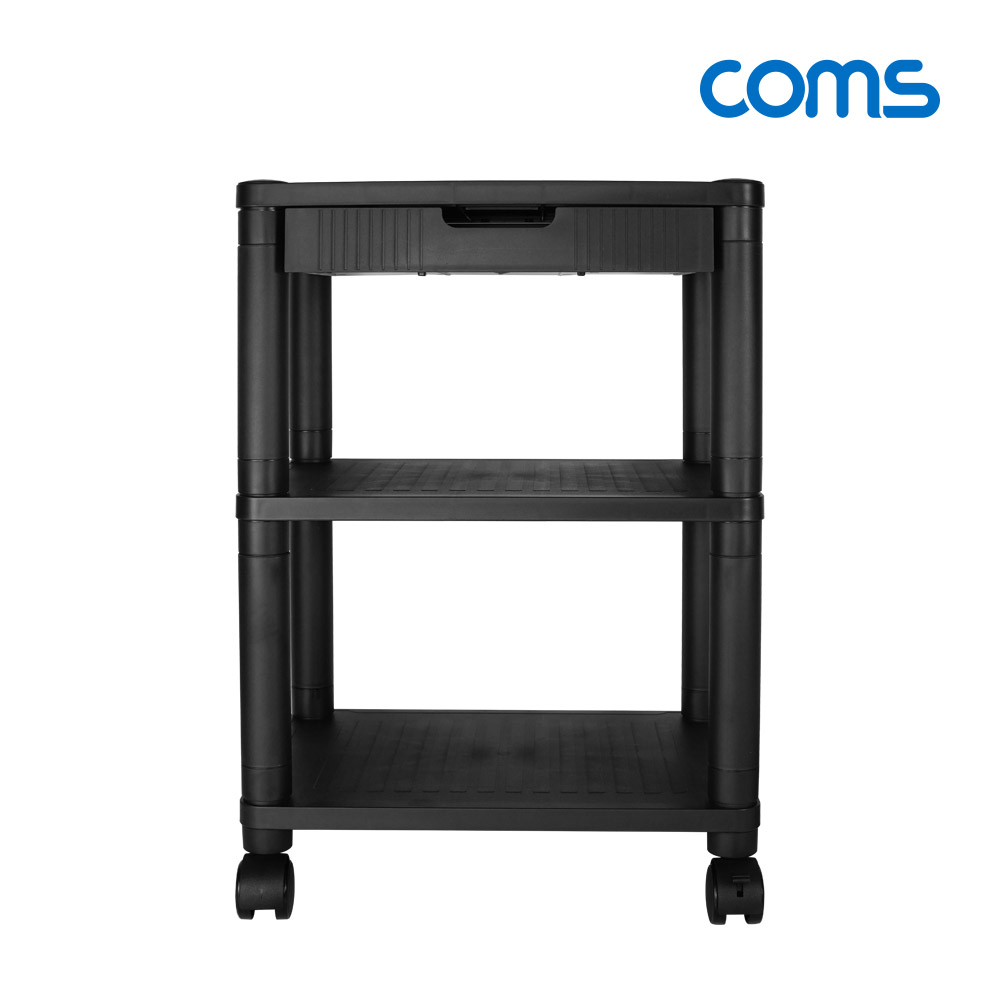 Coms 프린터 3단 받침대, 서랍, HIPS 재질, 다용도 스탠드(프린터, 팩스, 복합기), 이동식 카트 3단, PRINTER CART, DIY, 조립식
