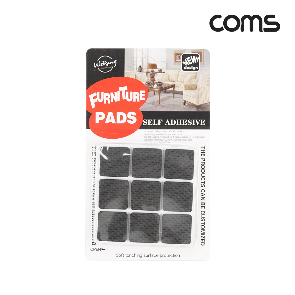 Coms 소음방지 스티커, 18개입, 사각/블랙/EVA, 패드 스티커, 미끄럼 충격 긁힘 방지, 가드