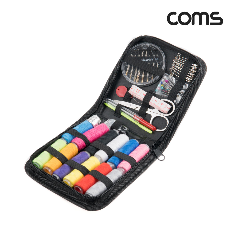 Coms 휴대용 반짇고리 74SET 바느질 케이스 파우치 재봉 봉제 실 바늘 옷수선 반짓고리 세트