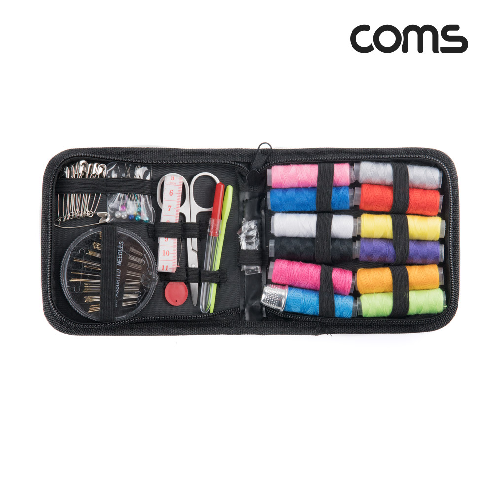 Coms 휴대용 반짇고리 74SET 바느질 케이스 파우치 재봉 봉제 실 바늘 옷수선 반짓고리 세트
