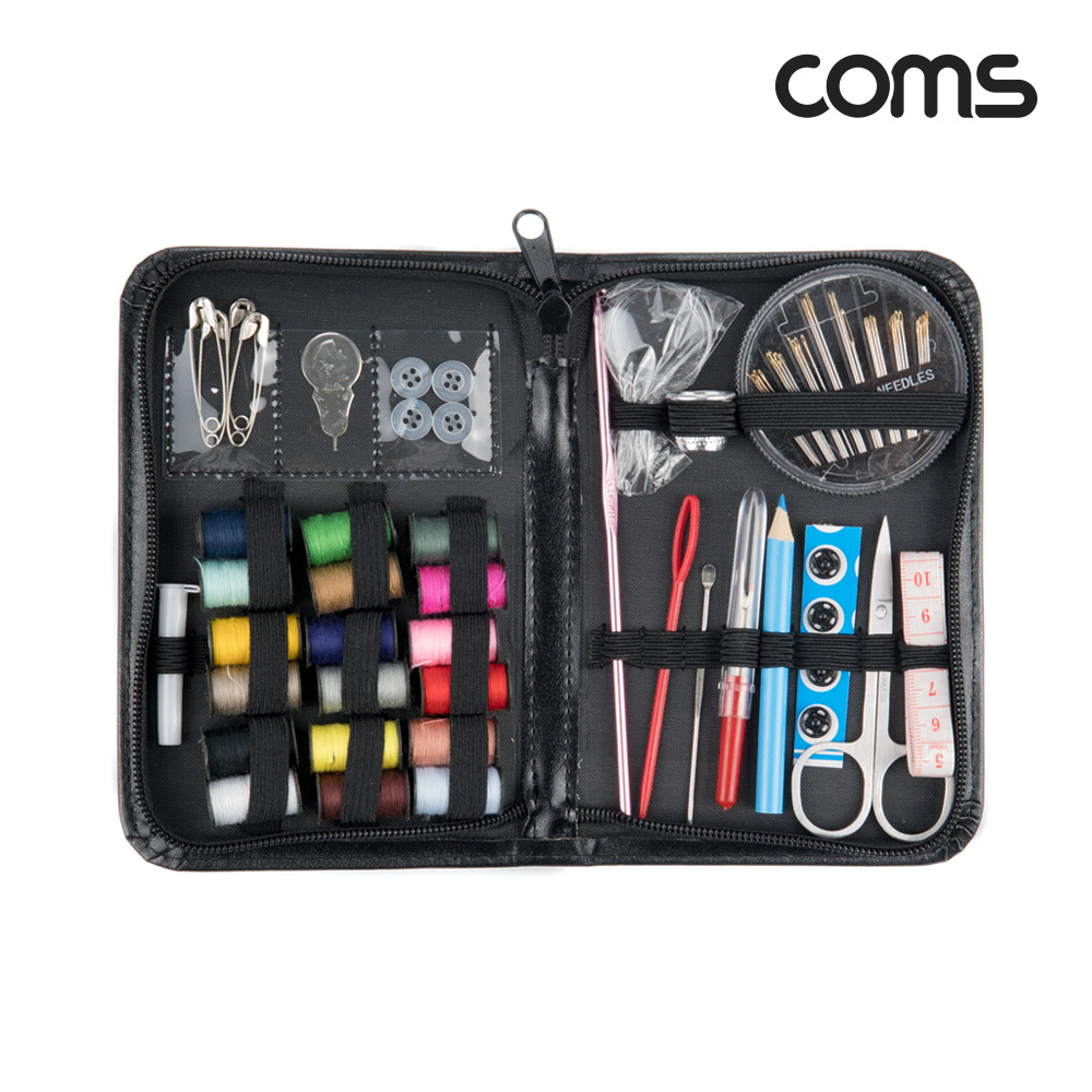 Coms 휴대용 반짇고리 76SET 바느질 케이스 파우치 재봉 봉제 실 바늘 옷수선 반짓고리 세트