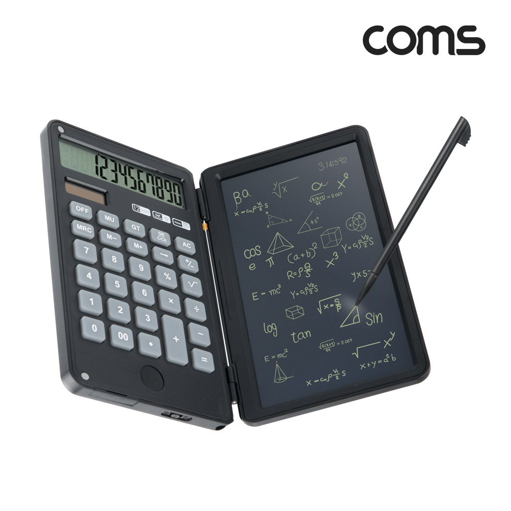 Coms 2 in 1 전자 계산기 메모패드 메모보드 전자노트 탁상용 사무용 가정용 휴대용 버튼식 12자리
