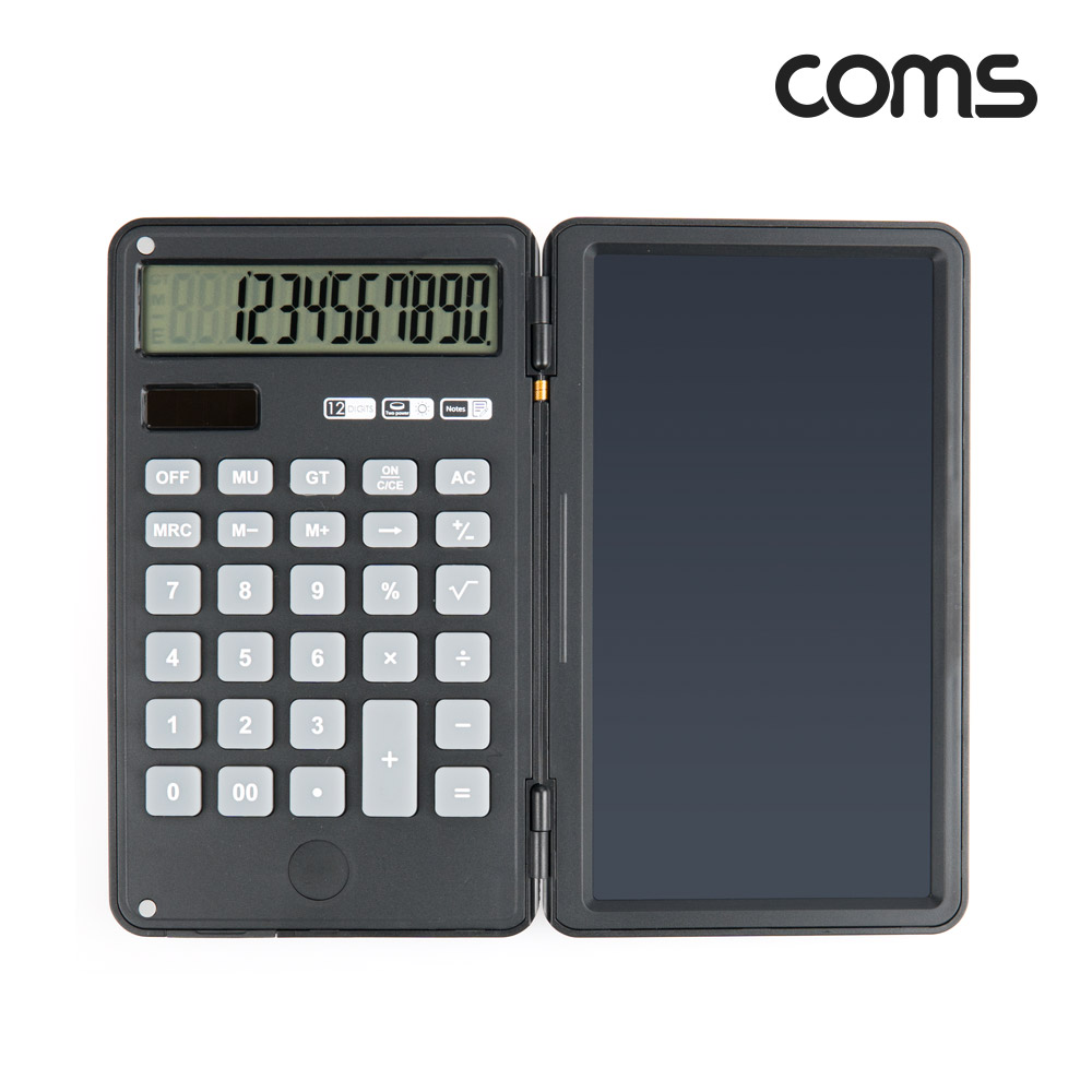 Coms 2 in 1 전자 계산기 메모패드 메모보드 전자노트 탁상용 사무용 가정용 휴대용 버튼식 12자리