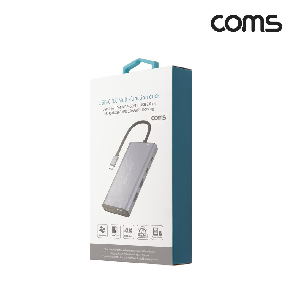 Coms USB 3.1 Type C 멀티 도킹 스테이션 컨버터 허브 12 in 1, HDMI/Type C(PD)/SD/TF(Micro SD)/RJ45/USB 3.0/Audio, 기가비트 랜(Gigabit LAN), 4K@30Hz, VGA 모니터 미러링