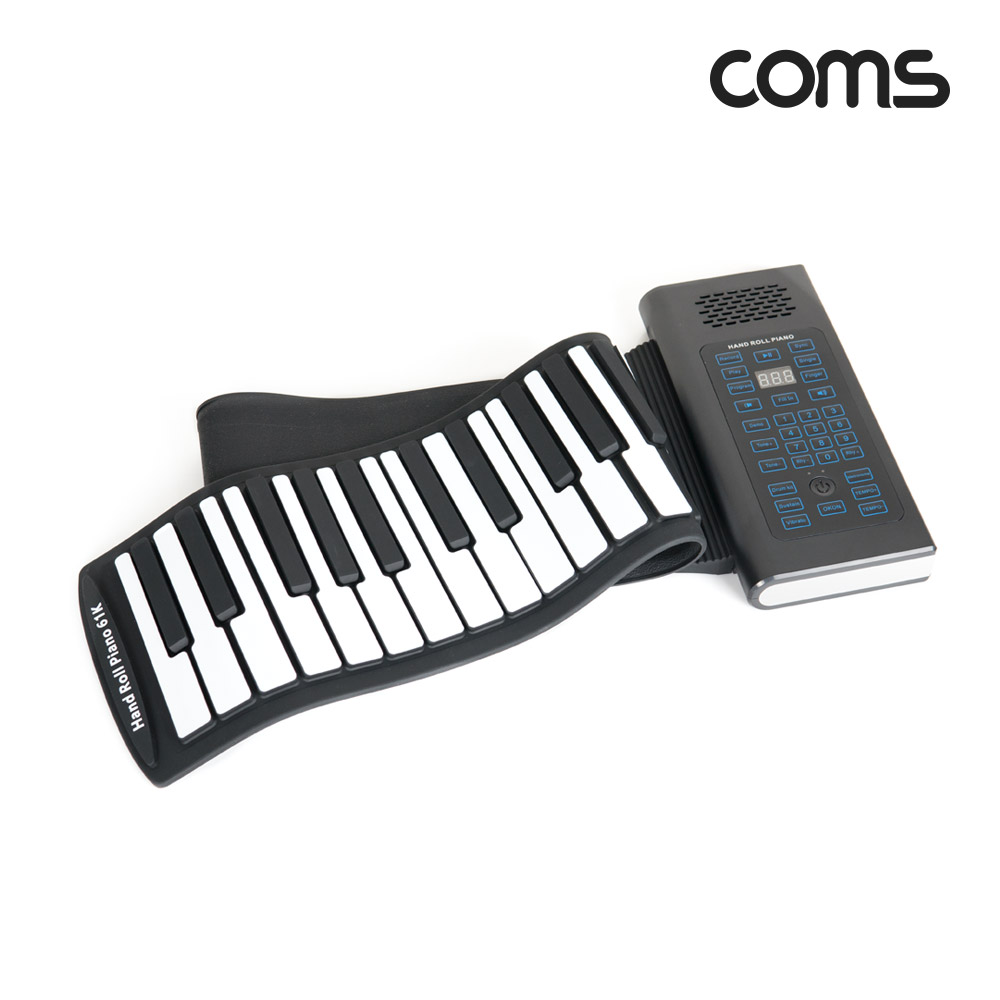 Coms 무선 접이식 롤 피아노 건반 키보드 디지털 전자 휴대용 61Key 연습용 롤업