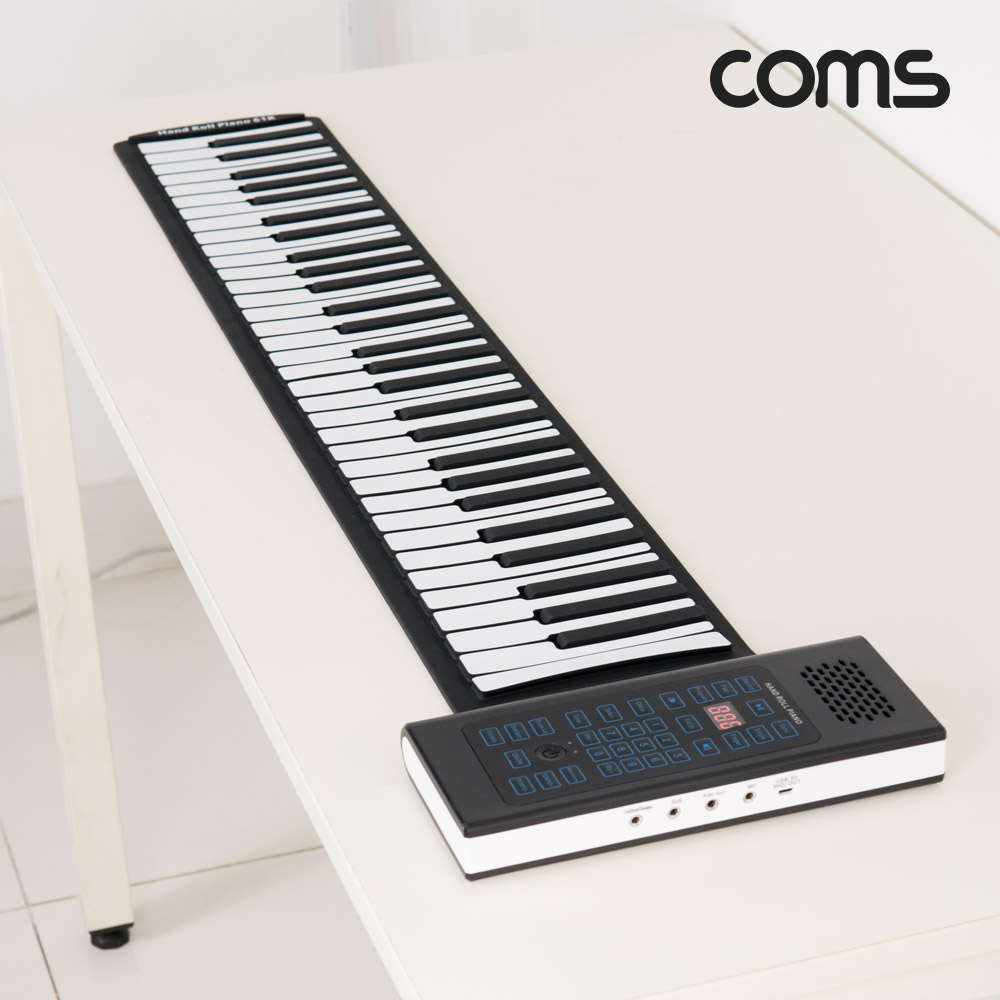 Coms 무선 접이식 롤 피아노 건반 키보드 디지털 전자 휴대용 61Key 연습용 롤업