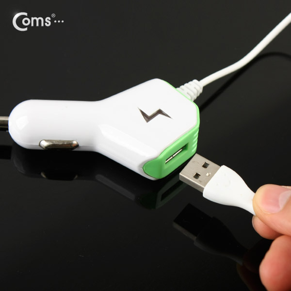 Coms 차량용 USB 1P 시가잭+충전케이블(Micro B),5V/2.1A / 시거잭