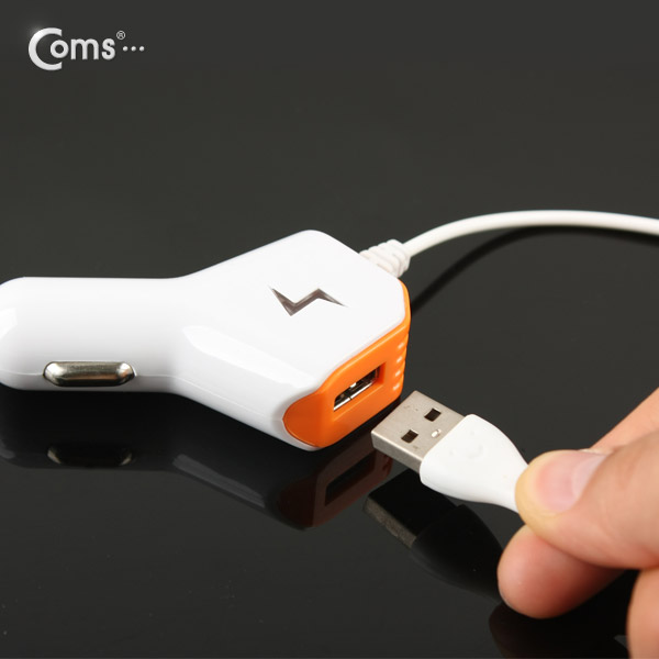 Coms 차량용 USB 1P 시가잭+충전케이블(iOS 스마트폰 5/5S),5V/2.1A / 시거잭