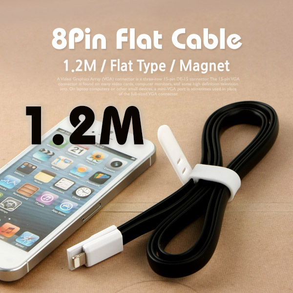 Coms iOS 스마트폰5 8핀 (8Pin) 케이블(Flat형/자석), Black, 1.2M