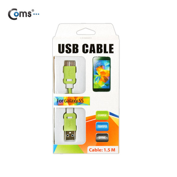 Coms 갤럭시 노트3, S5 / Micro USB(B) 케이블, Green, 1.5M