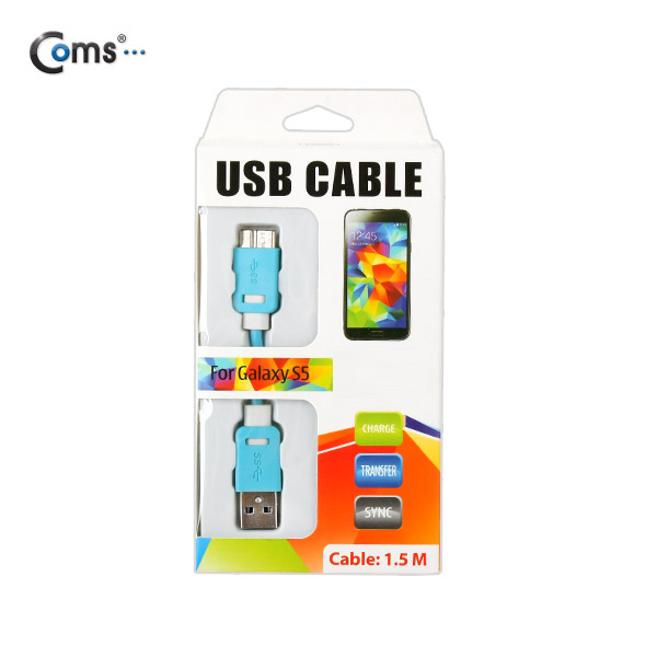 Coms 갤럭시 노트3, S5 / Micro USB(B) 케이블, Sky Blue, 1.5