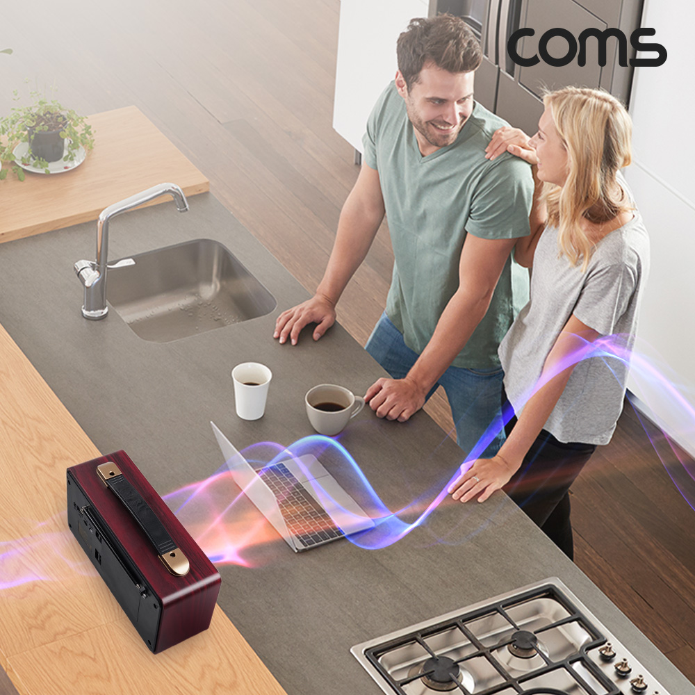 Coms 주방용 레트로 라디오 스피커 Black 휴대용 블루투스 스피커 감성 인테리어 레트로 디자인