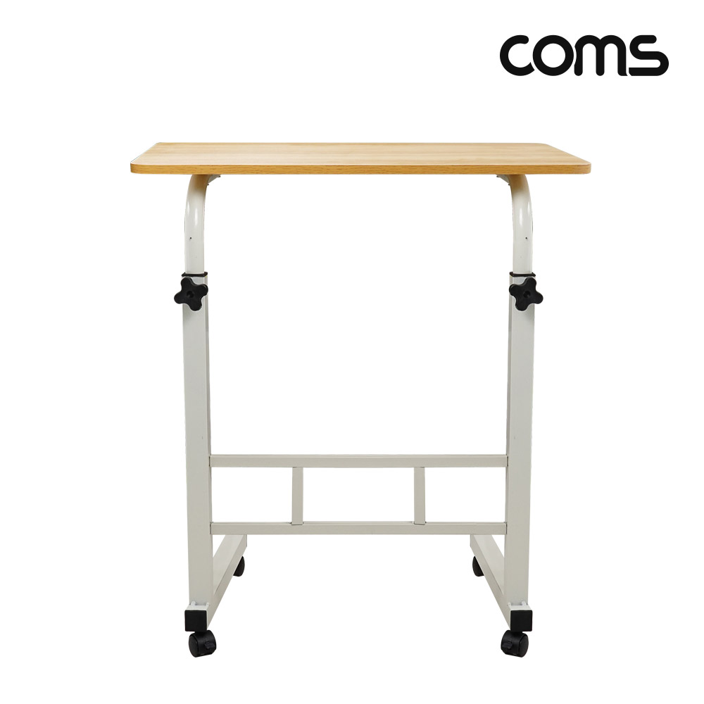 Coms 소파 이동 책상 이동식 간이 테이블 사이드 책상 스탠드 1인가구 침대 소파 독서대 베드트레이 높이 조절 스틸 우드 Brown, 60 x 34 cm