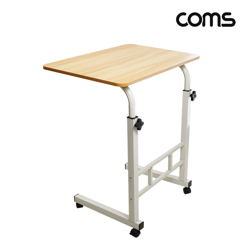 Coms 소파 이동 책상 이동식 간이 테이블 사이드 책상 스탠드 1인가구 침대 소파 독서대 베드트레이 높이 조절 스틸 우드 Brown, 60 x 34 cm