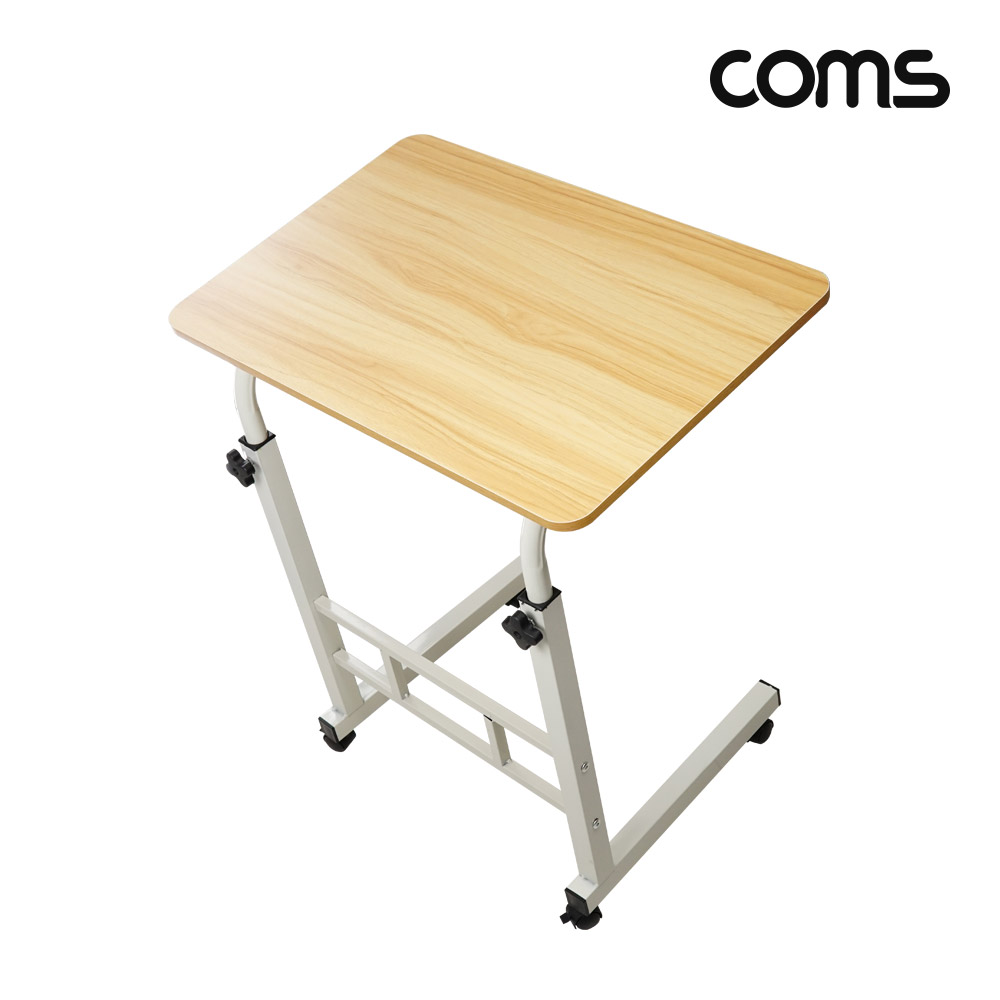 Coms 소파 이동 책상 이동식 간이 테이블 사이드 책상 스탠드 1인가구 침대 소파 독서대 베드트레이 높이 조절 스틸 우드 Brown, 60 x 34 cm