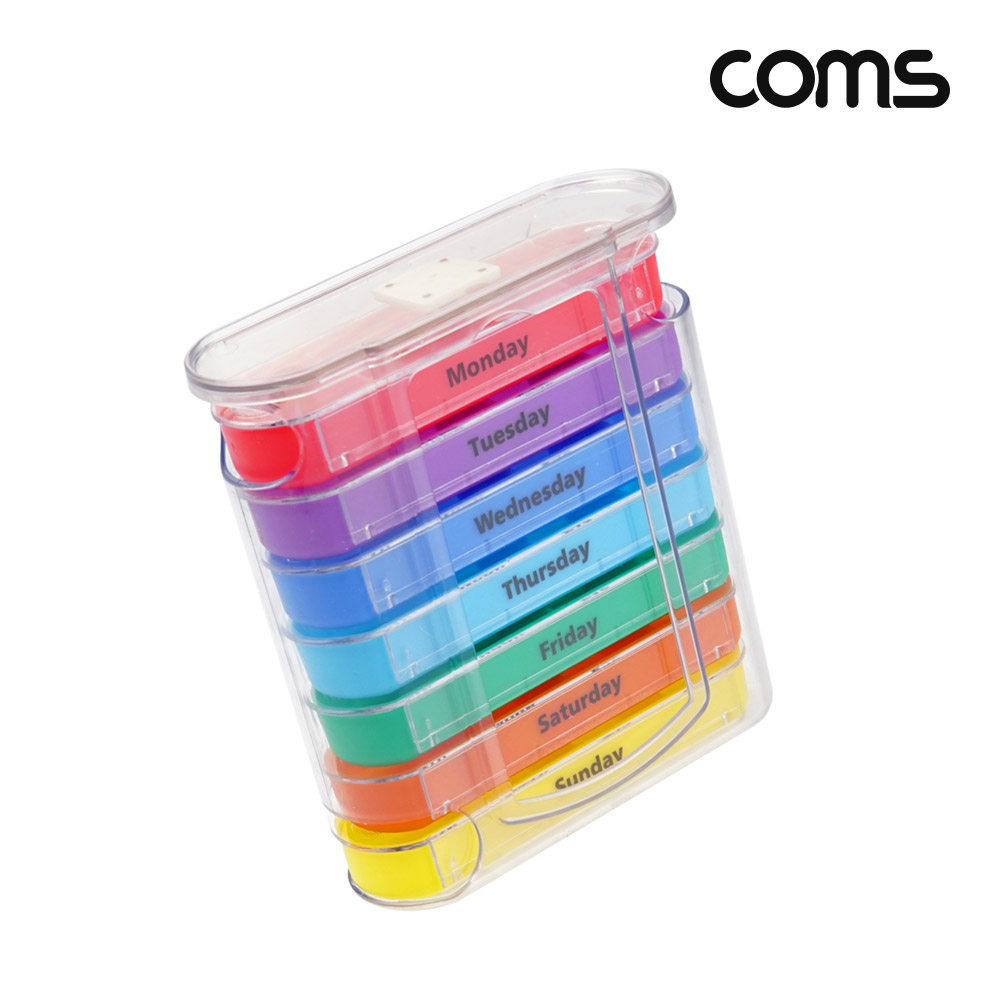 Coms 층별 요일별 알약 케이스 7칸 분배 분할 정리 박스 보관 케이스 비즈, 알약, 압정 등