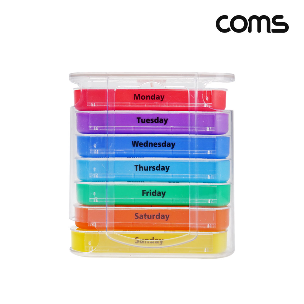 Coms 층별 요일별 알약 케이스 7칸 분배 분할 정리 박스 보관 케이스 비즈, 알약, 압정 등