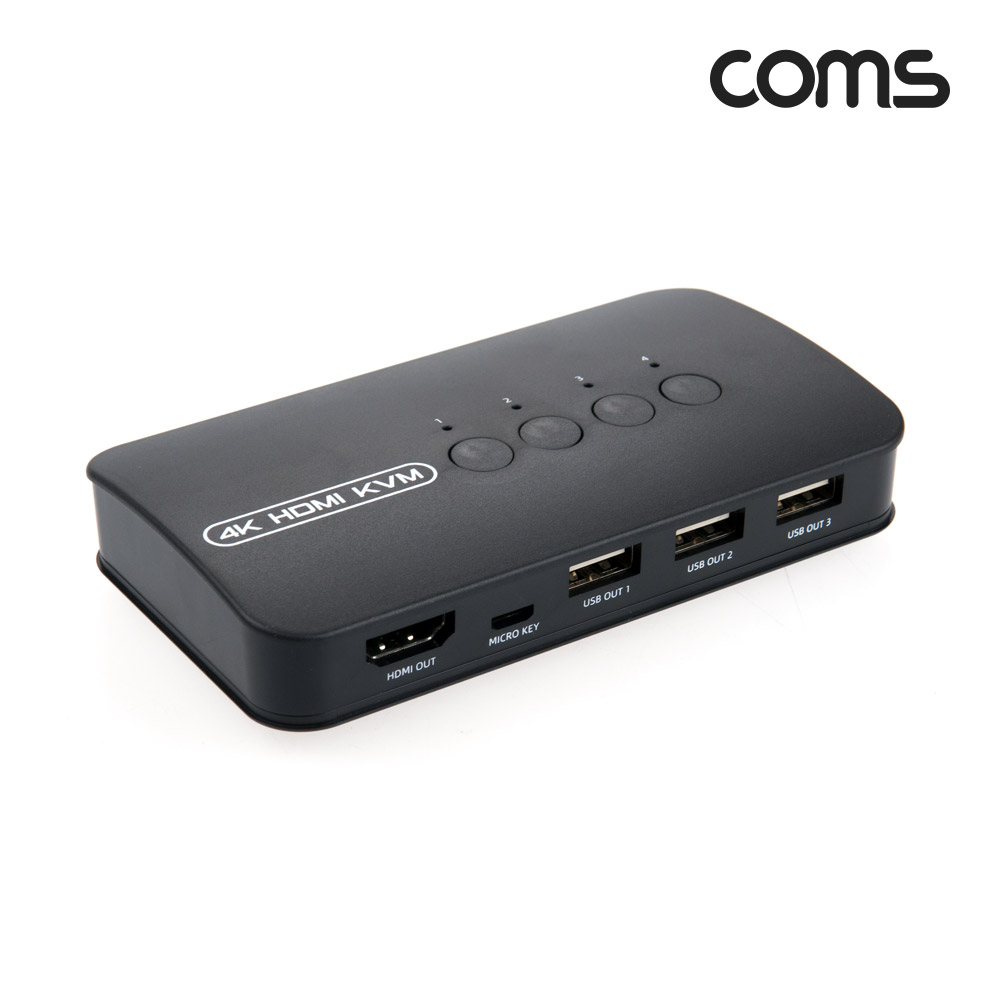 Coms HDMI KVM 스위치 선택기 4:1 PC 4대연결 USB 3포트 주변장치연결 원거리 조작