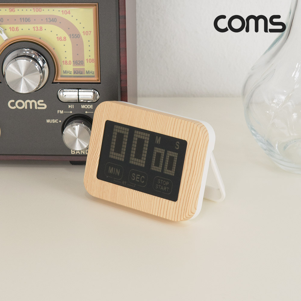 Coms 디지털 타이머 카운트 다운 스톱워치 미니 소형 알람 전자시계 시험 공부 주방 쿠킹 운동 홈트