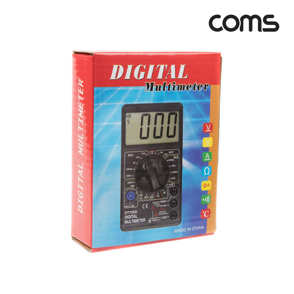 Coms 디지털 테스터기 LCD 창 멀티테스터 전압 전류 저항 로터리식 휴대용