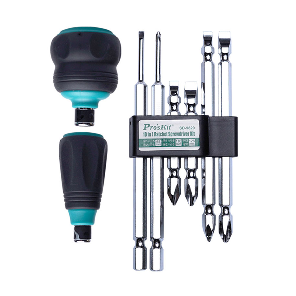 PROKIT (SD-9820) 10 in 1 래칫 드라이버 세트, Hex Blade x 4pcs, Blade x 2pcs