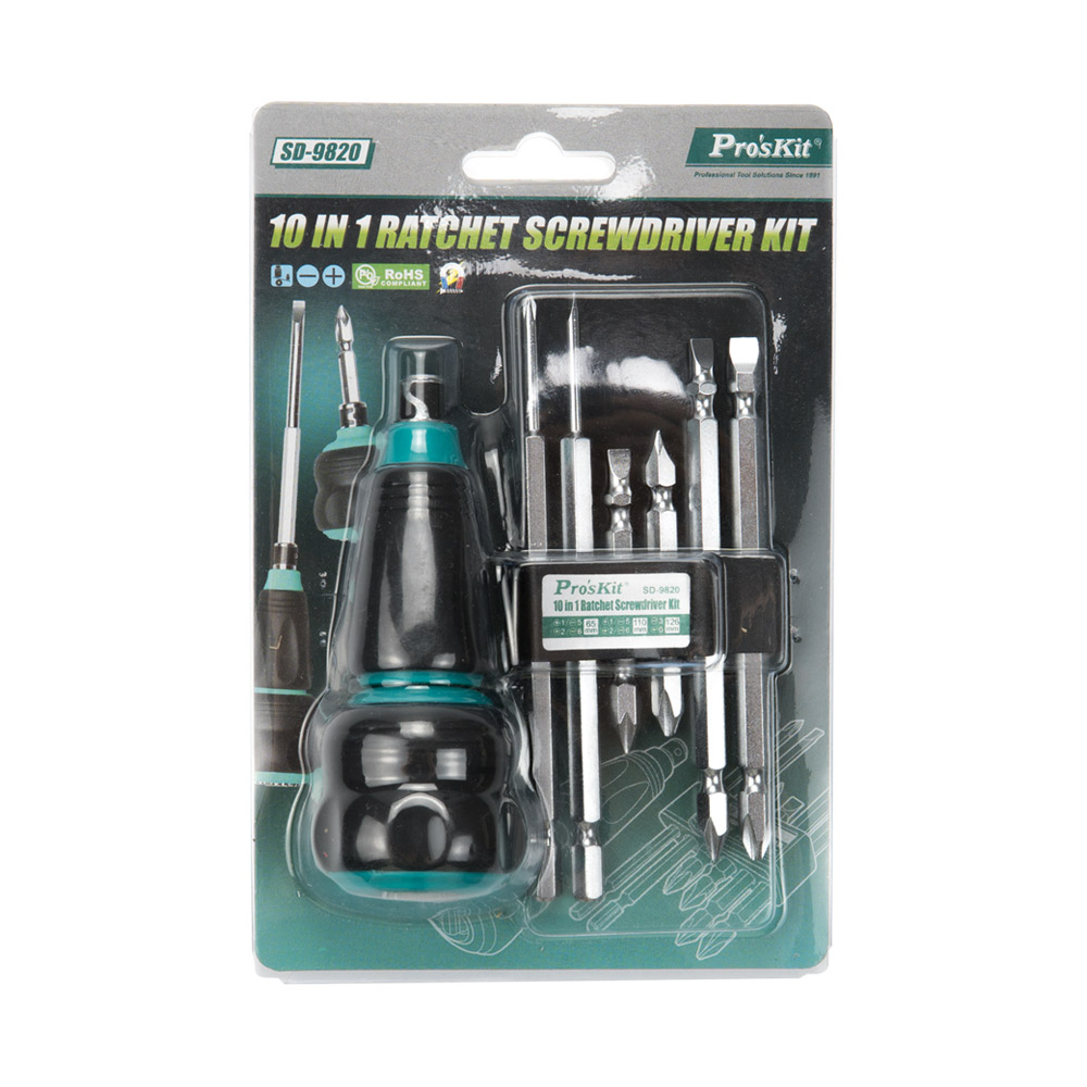 PROKIT (SD-9820) 10 in 1 래칫 드라이버 세트, Hex Blade x 4pcs, Blade x 2pcs