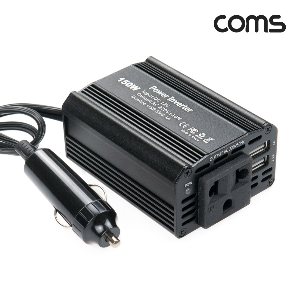 Coms 차량용 인버터 150W DC 12V to AC 220V USB 2포트 2.1A/1A 휴대용 콘센트