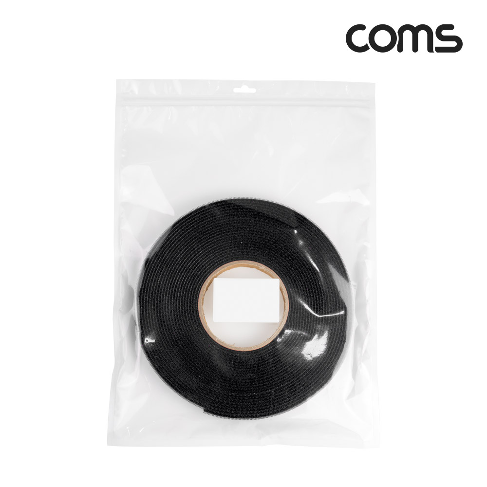 Coms 벨크로 케이블 타이 테이프 블랙 검정 폭 2cm x 길이 10M