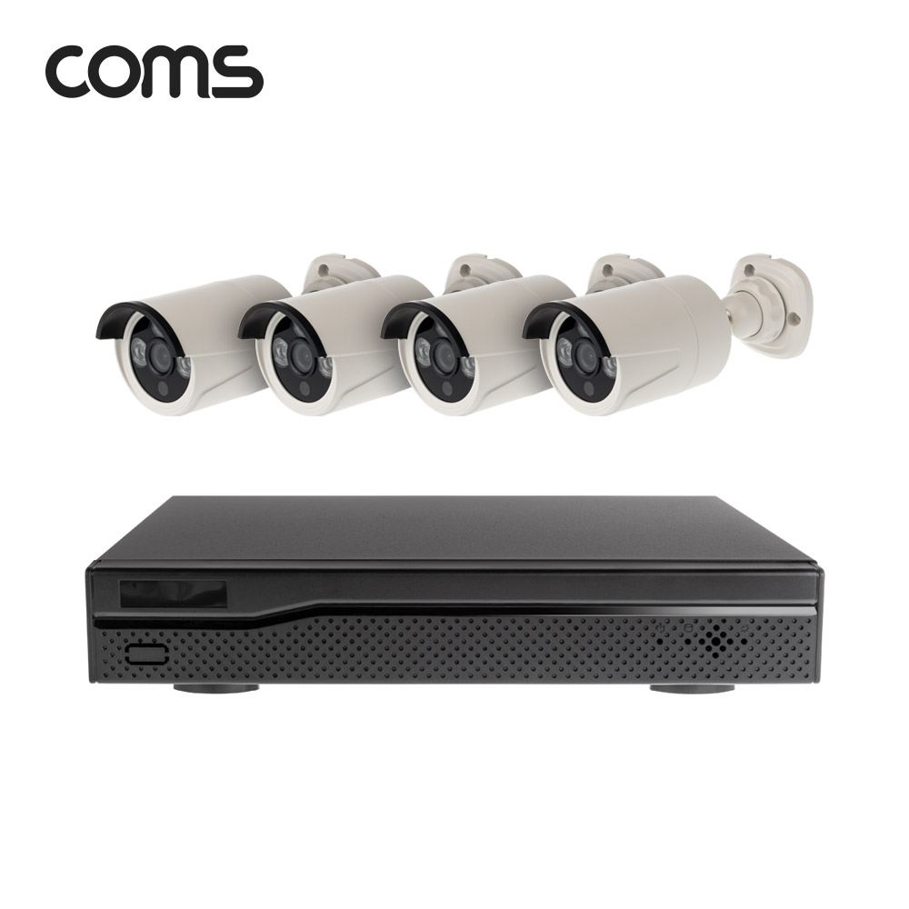 Coms 4채널 NVR CCTV IP 카메라 녹화기 풀패키지, PoE 기능지원, 500만화소 카메라
