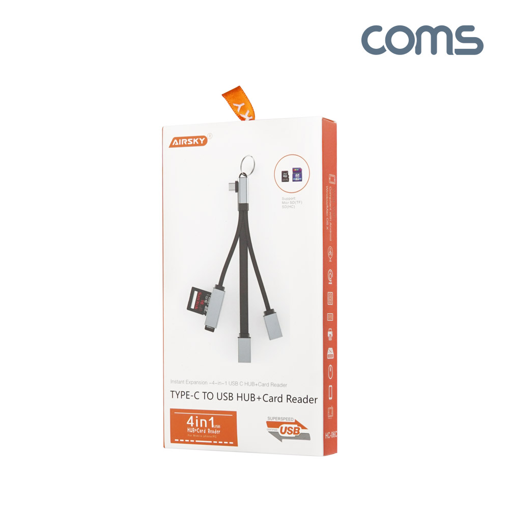 Coms USB 3.1(Type C) 허브, USB 2.0 3.0 Y형, 외장형 카드리더기 Micro SD TF카드 SD카드 C타입, 케이블타입, 멀티