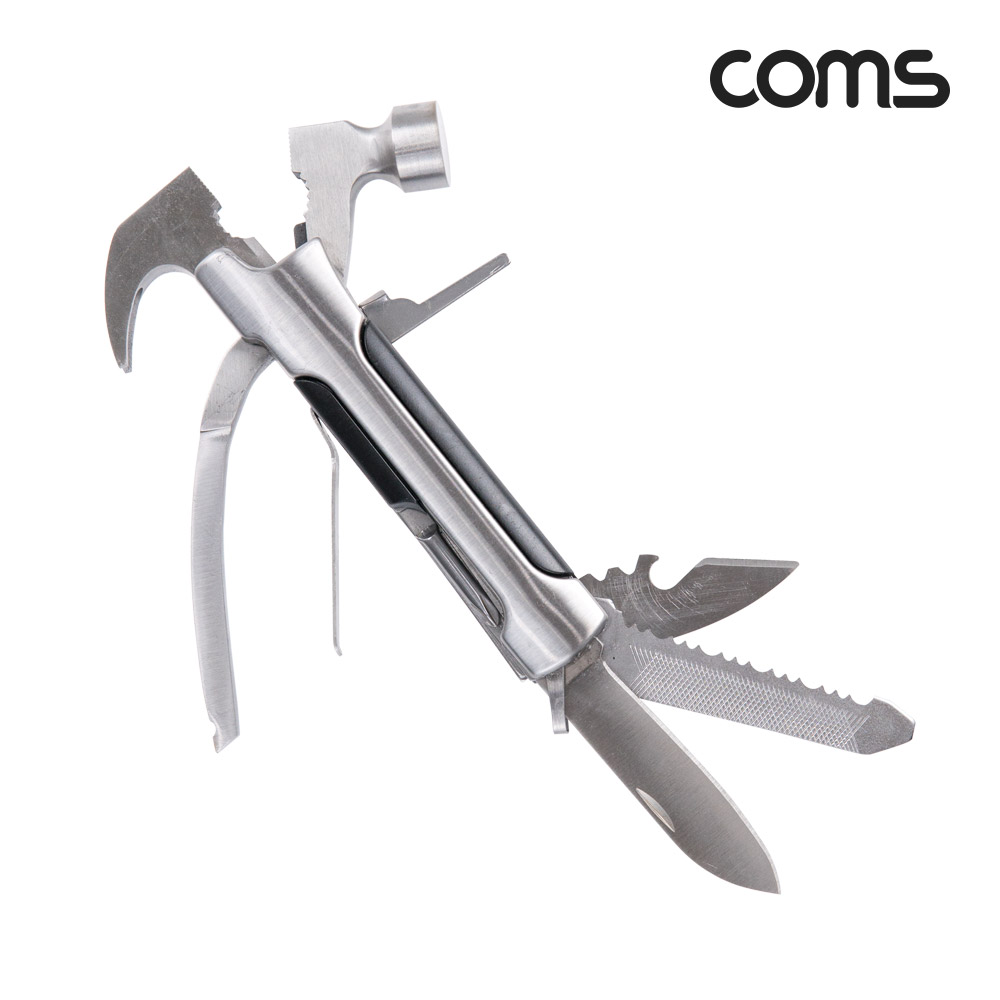Coms 다용도 공구 휴대용 망치 해머 장도리 드라이버 펜치 칼 톱 멀티툴 캠핑 낚시 레저