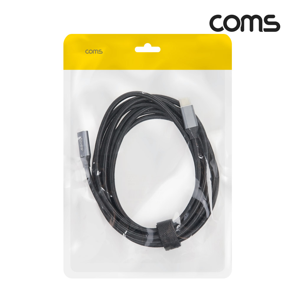 Coms USB 3.1(Type C) GEN2 PD 고속충전 연장 케이블 100W 5A E-Marker 이마커 4K 60Hz UHD 데이터전송 메쉬 10G C타입 M/F 3M