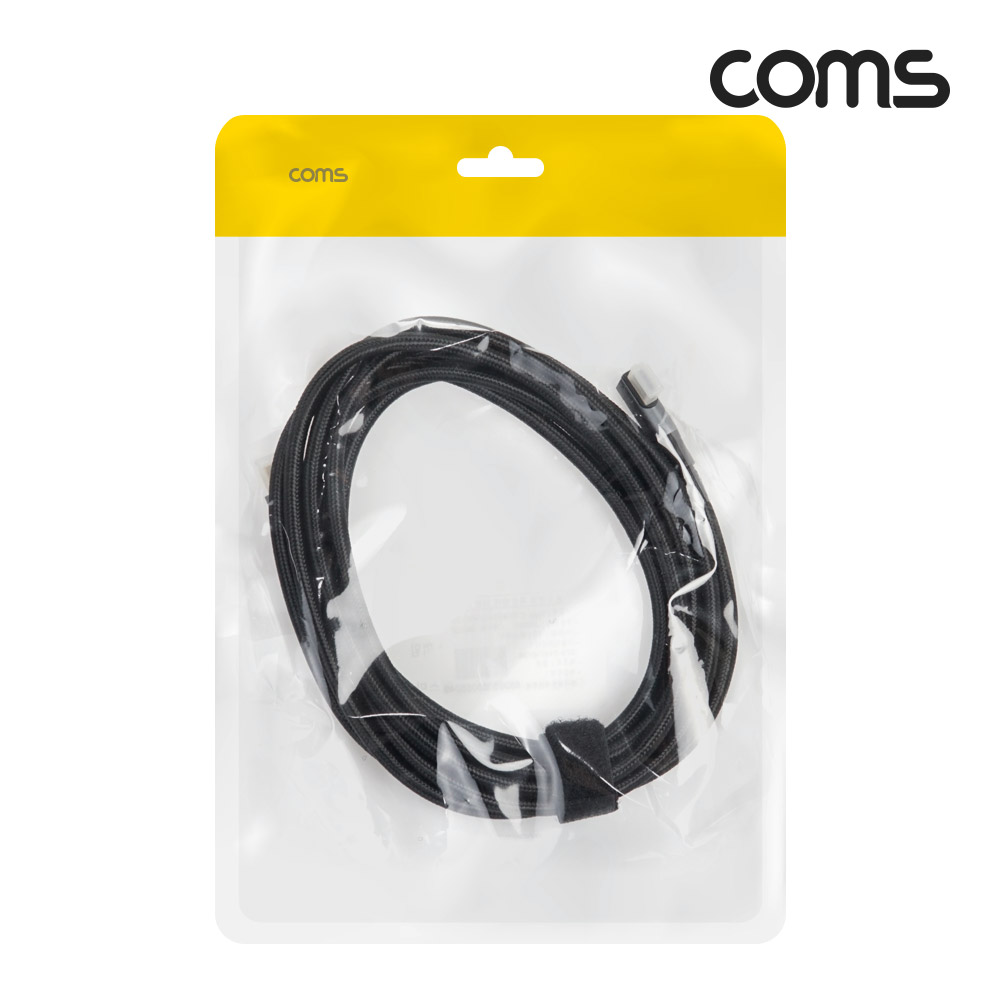 Coms USB 3.1(Type C) GEN2 PD 고속충전 꺾임 케이블 100W 5A E-Marker 이마커 4K 60Hz UHD 데이터전송 메쉬 꺽임 10G C타입 M/M 3M