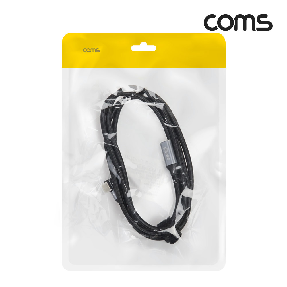 Coms USB 3.1(Type C) GEN2 PD 고속충전 꺾임 연장 케이블 100W 5A E-Marker 이마커 4K 60Hz UHD 데이터전송 메쉬 꺽임 10G C타입 M/M 1.5M