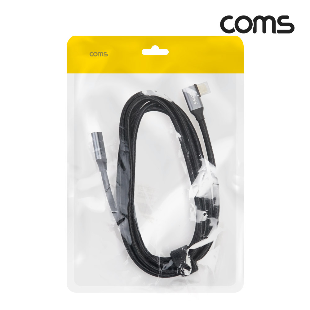 Coms USB 3.1(Type C) GEN2 PD 고속충전 꺾임 연장 케이블 100W 5A E-Marker 이마커 4K 60Hz UHD 데이터전송 메쉬 꺽임 10G C타입 M/M 2M