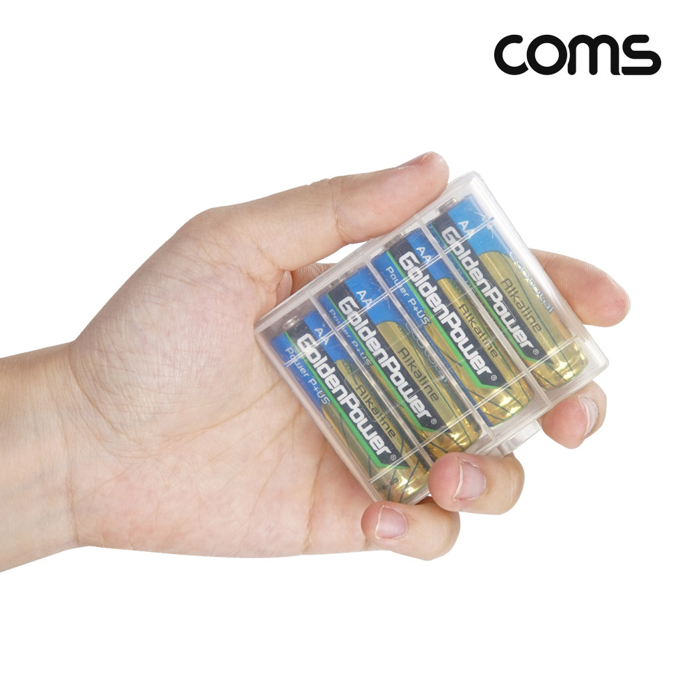 Coms 건전지 케이스 투명 AA 4개 보관용 휴대용